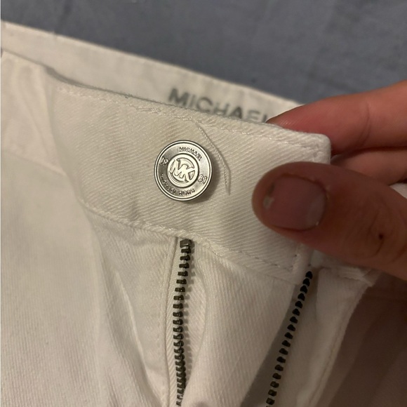 MICHAEL KORS White Denim Jeans Size 16 StraightLeg 5 Pockets Stretch Silver Logo - Picture 5 of 14